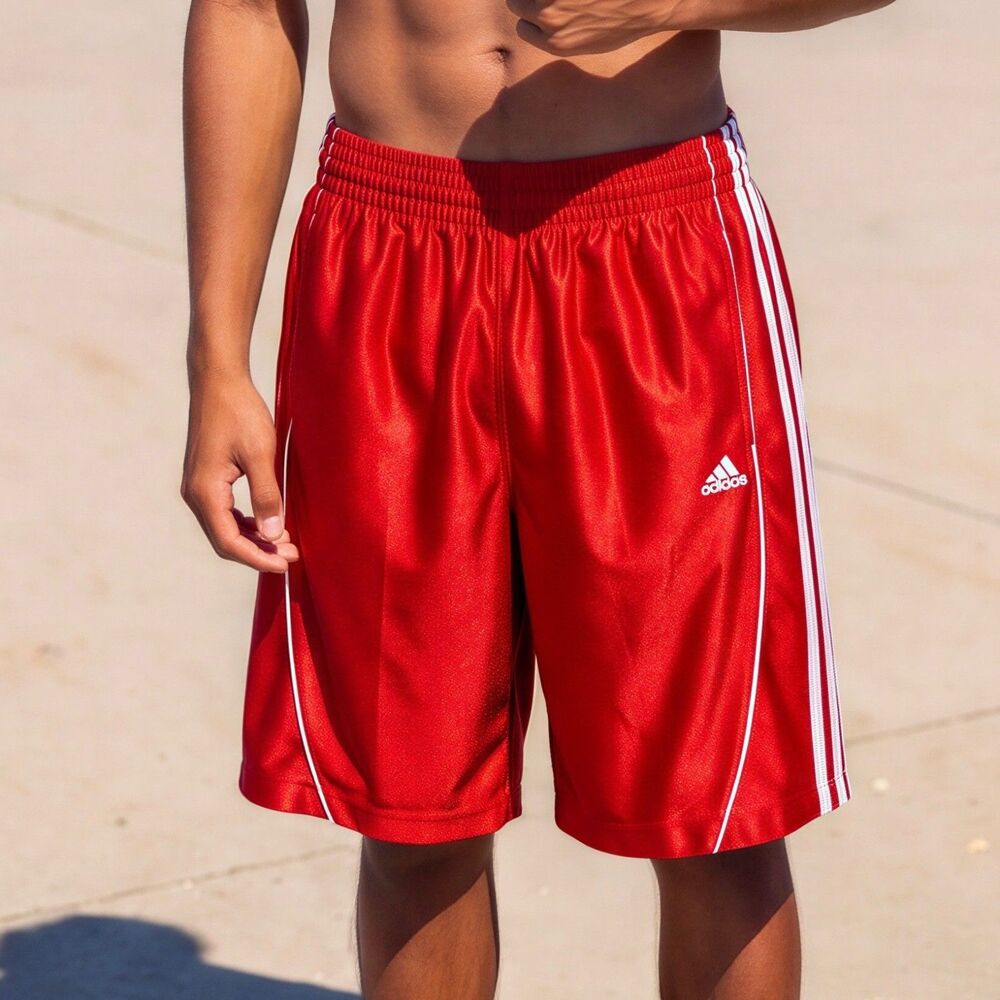 Adidas Vintage Rare Basic Stripe Basketball Shorts Red Dazzle Large